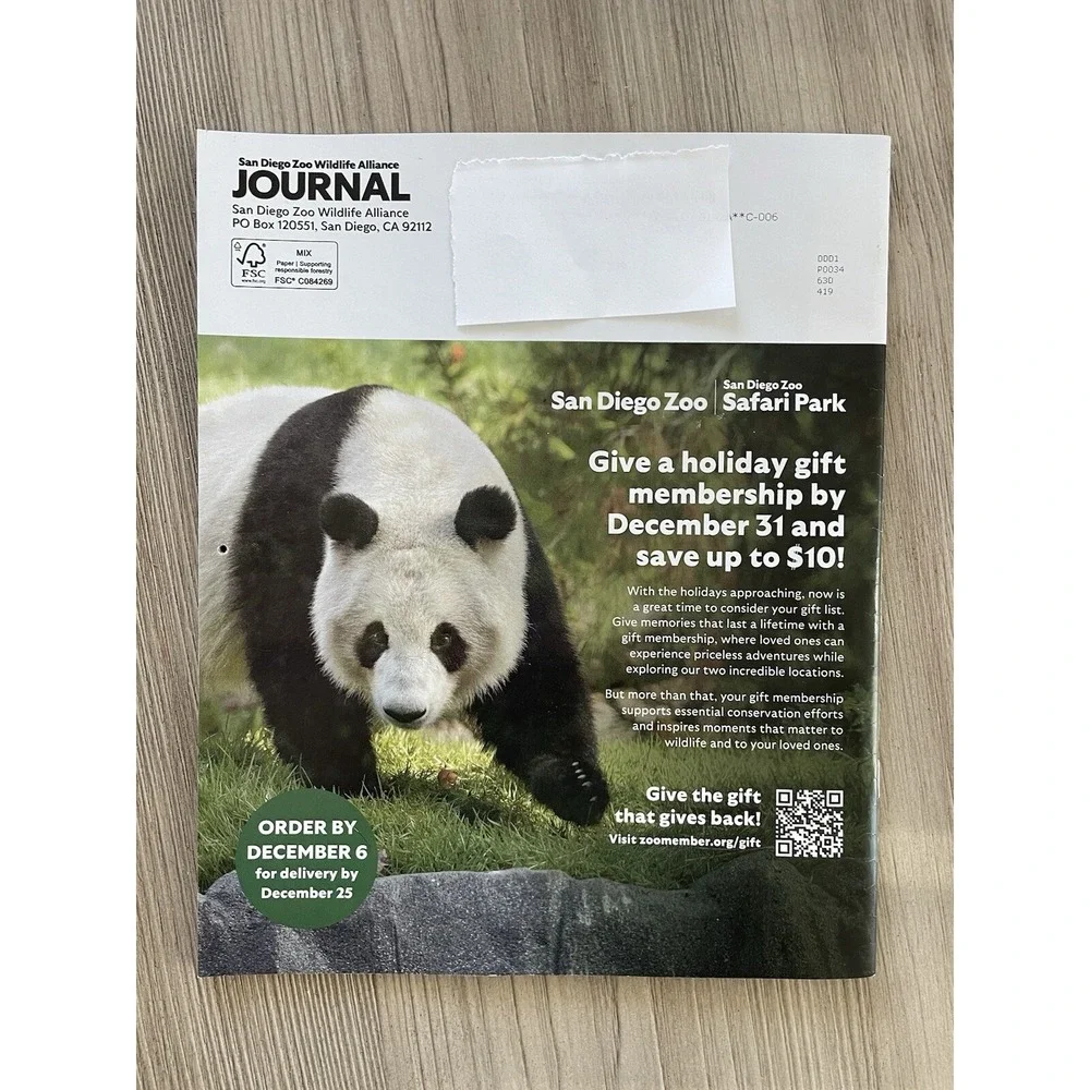 San Diego Zoo Wildlife Alliance Journal Nov/Dec 2024 Pandas w/ 2025 CALENDAR